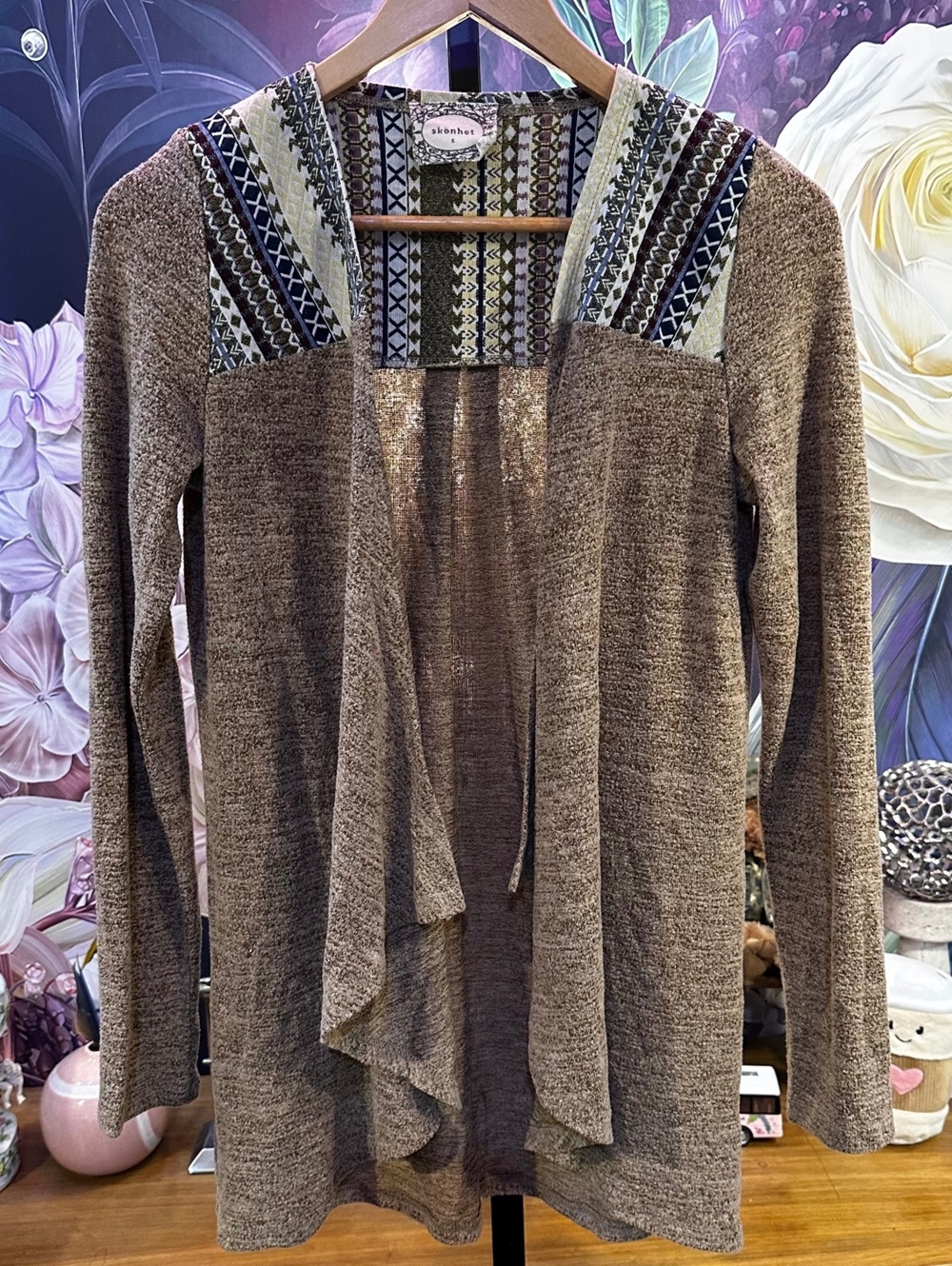 Skonhet S Open Front Cardigan Sweater Boho Chic Casual Artsy Cozy Long Sleeve